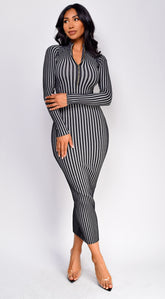 Amara Two Tone Front Zipper Maxi Dress - Gray